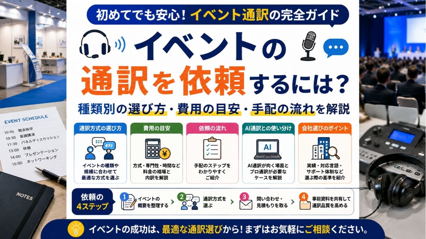 イベントの通訳を依頼するには？種類別の選び方・費用の目安・手配の流れを解説